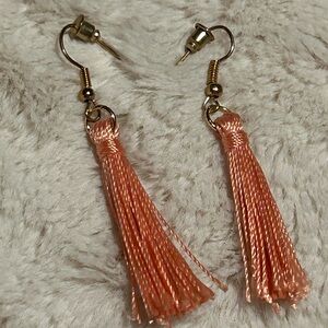 Gold Hook Pink Tassel Dangle Earrings